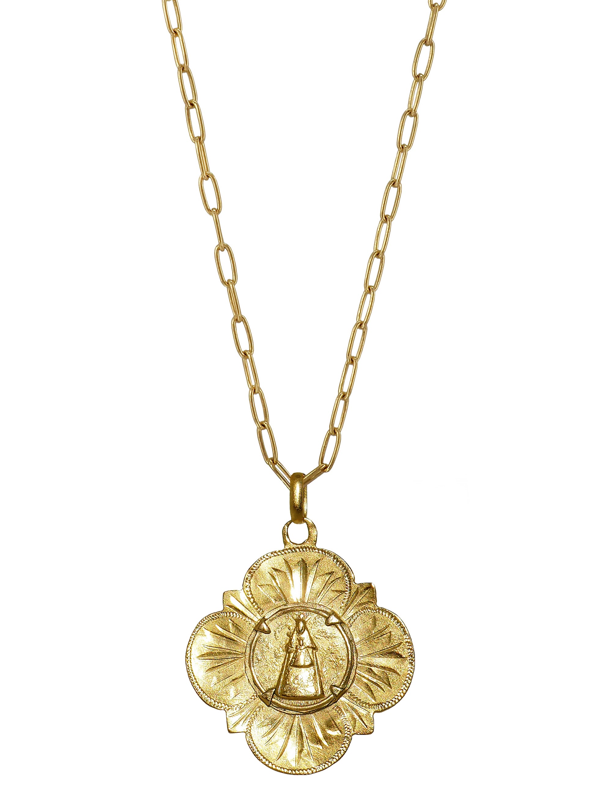 Holy Madonna Necklace, Gold plated Sterling Silver, Gender Neutral