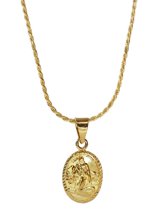 St Juan Diego Cuauhtlatoatzin Necklace, Gold plated Silver, Gender Neutral. Mexico.