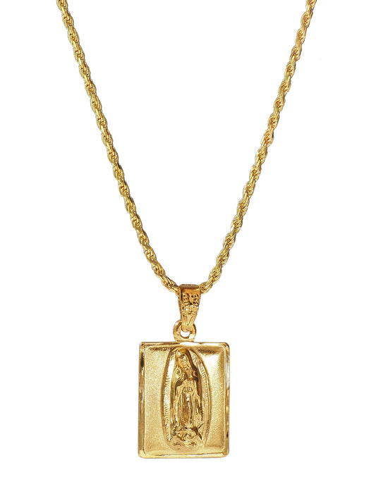 Virgen de Guadalupe Necklace, Gold plated Silver, Gender Neutral. Mexico