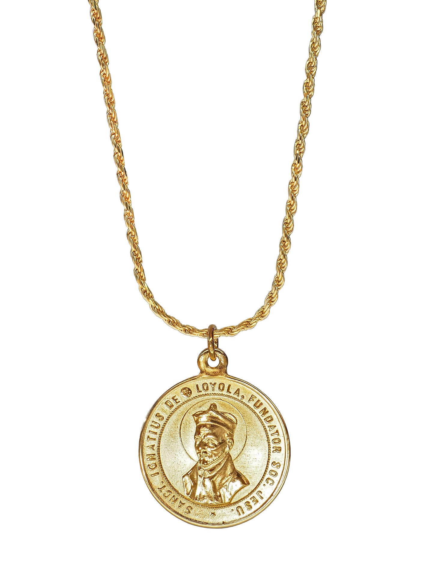 Our Lady of Guadalupe Necklace, gender neutral, gold plated silver, from Mexico. on its back St Ignacio de Loyola