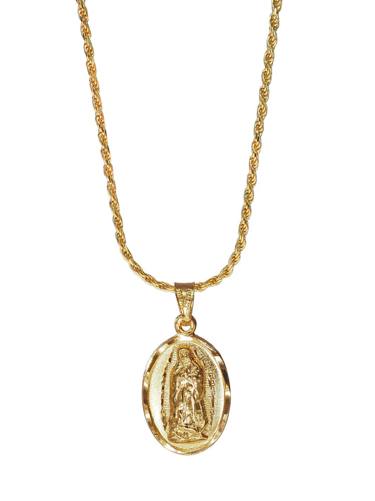 Delicate Guadalupe Necklace, gold plated Silver, gender Neutral. From Mexico