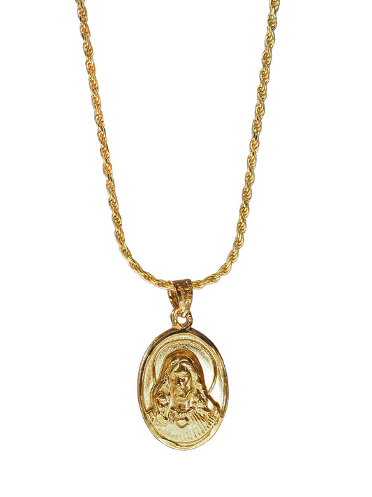 Sacred Heart Necklace, gold plated Silver, Gender Neutral, from Mexico