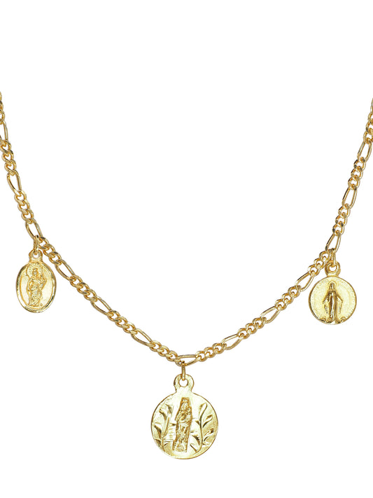 Three Madonnas Necklace. Gold Plated Silver. One of a Kind.