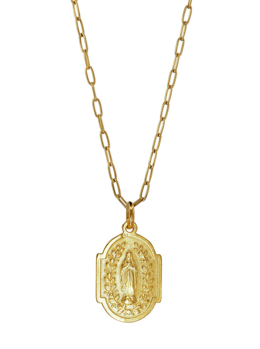 Our Lady of Lourdes Necklace. Gold plated Sterling Silver.  Gender Neutral. One of a Kind.