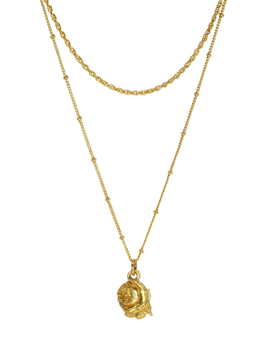 Rose Reliquary Necklace. Gold plated brass. One of a Kind.