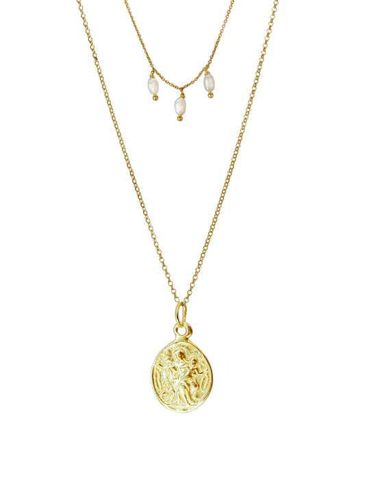 Vintage Our Lady of Carmen Necklace, Gold plated Sterling Silver, freshwater Pearls. Handmade in Mallorca