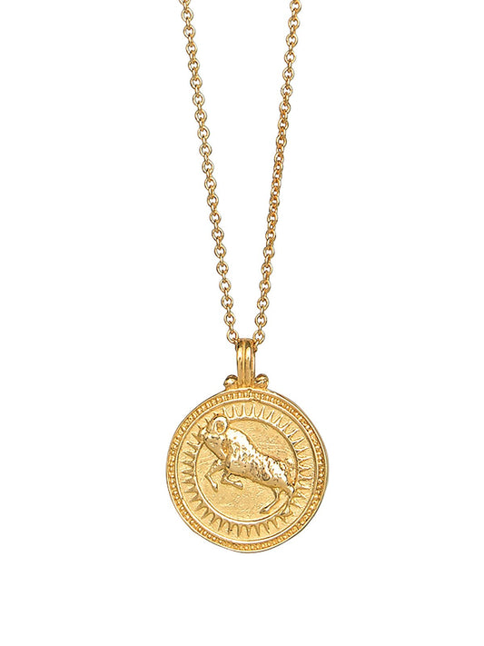 Aries Zodiac Horoscope Necklace. Gender Neutral. Gold Vermeil