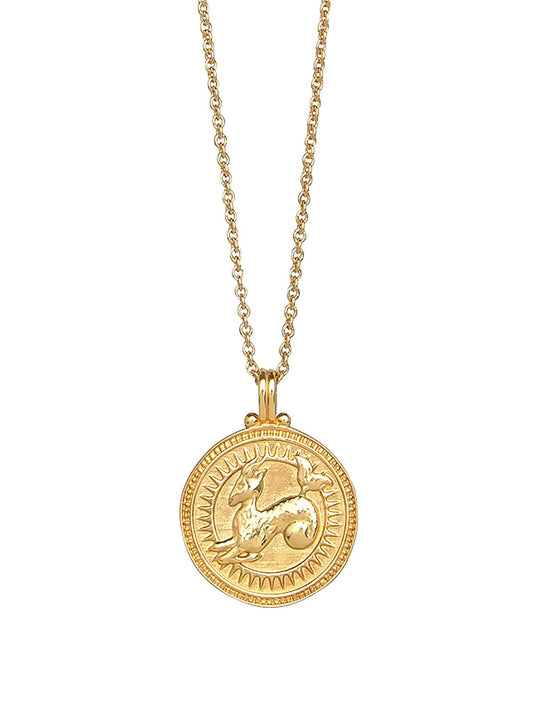 Capricorn Zodiac Horoscope Necklace. Gender Neutral. Gold Vermeil