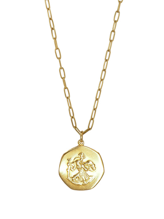 Vintage St Christopher Necklace. Gender Neutral. Gold plated Sterling Silver.