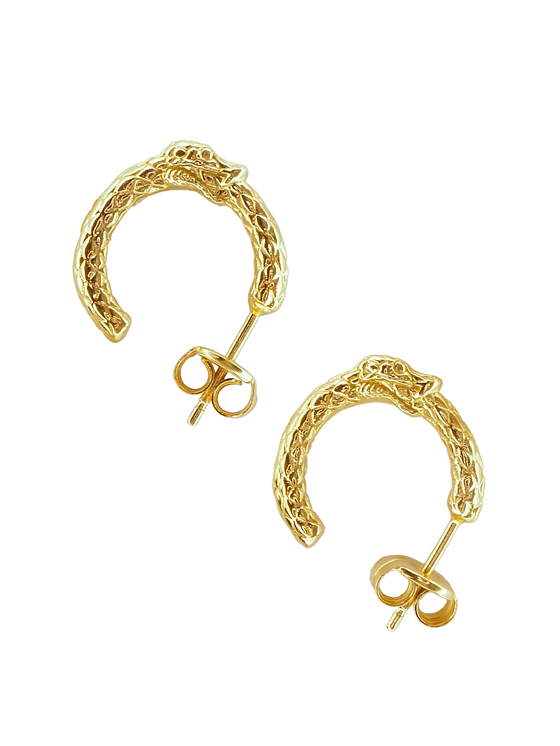  Ouroboros Mini Hoop Earrings. Inspired by the mythic Ouroboros, these earrings symbolize Eternal Love and Infinite Power.  Gold plated Sterling Silver. Gender Neutral