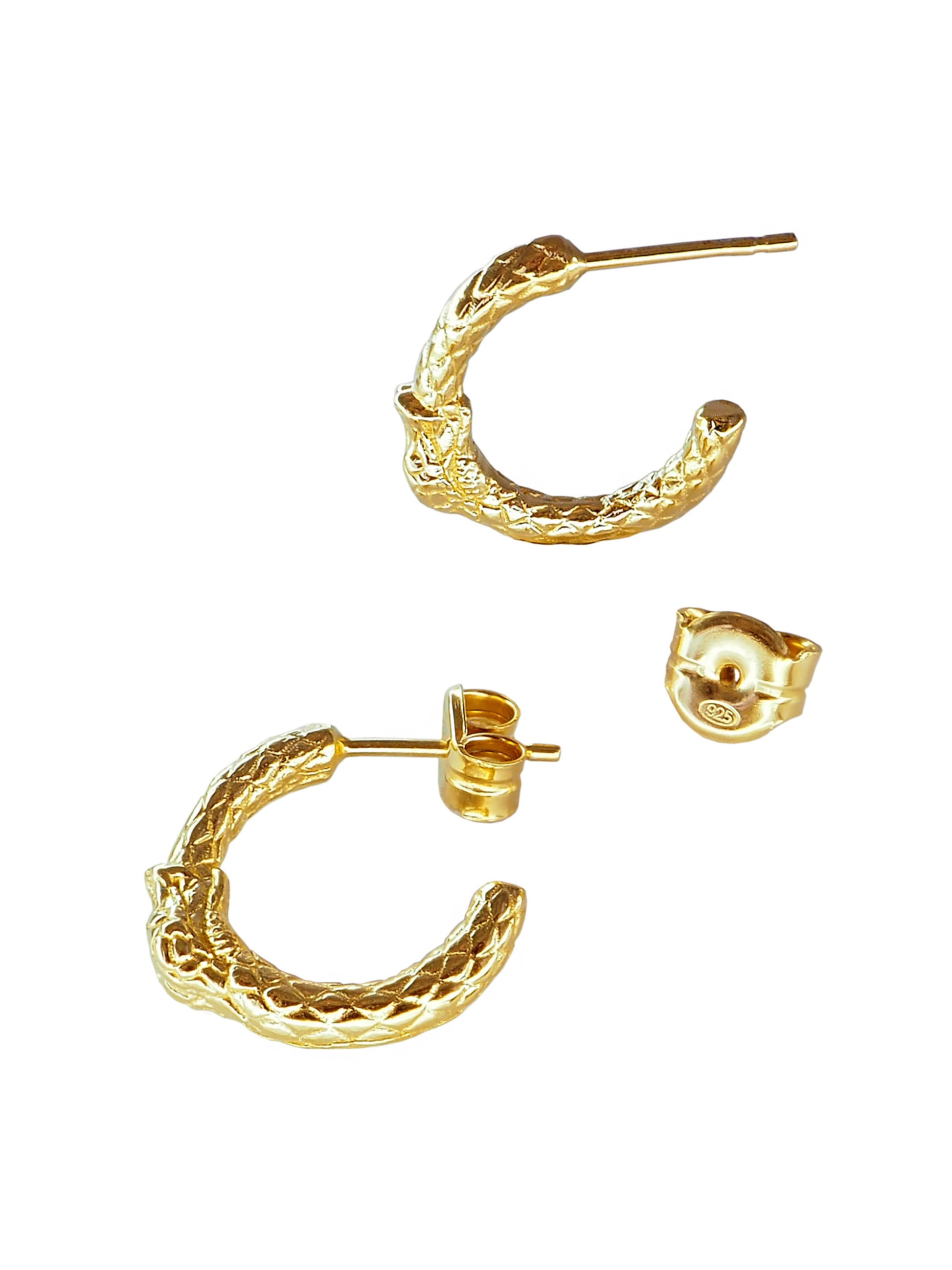 Ouroboros Mini Hoop Earrings. Inspired by the mythic Ouroboros, these earrings symbolize Eternal Love and Infinite Power. Gold plated Sterling Silver. Gender Neutral