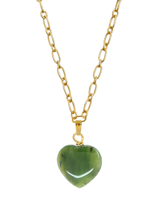 Green Jade Heart Talisman Necklace. 23k Gold Vermeil on Sterling Silver. Gender Neutral.