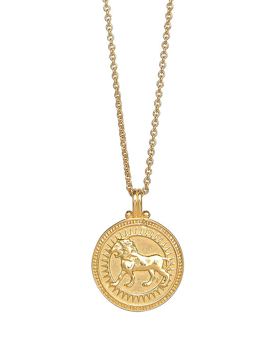 Leo Zodiac Horoscope Necklace. Gender Neutral. Gold Vermeil