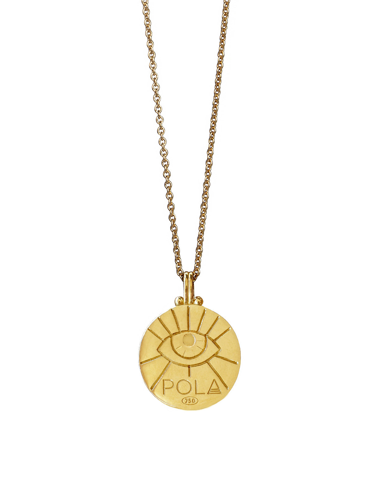 18ct Solid Gold Star Sign Necklace. The pendant features an Evil Eye on the back to ward off any naughty behavior aimed at you, Our logo and the 750 Hallmark for 18ct Gold.