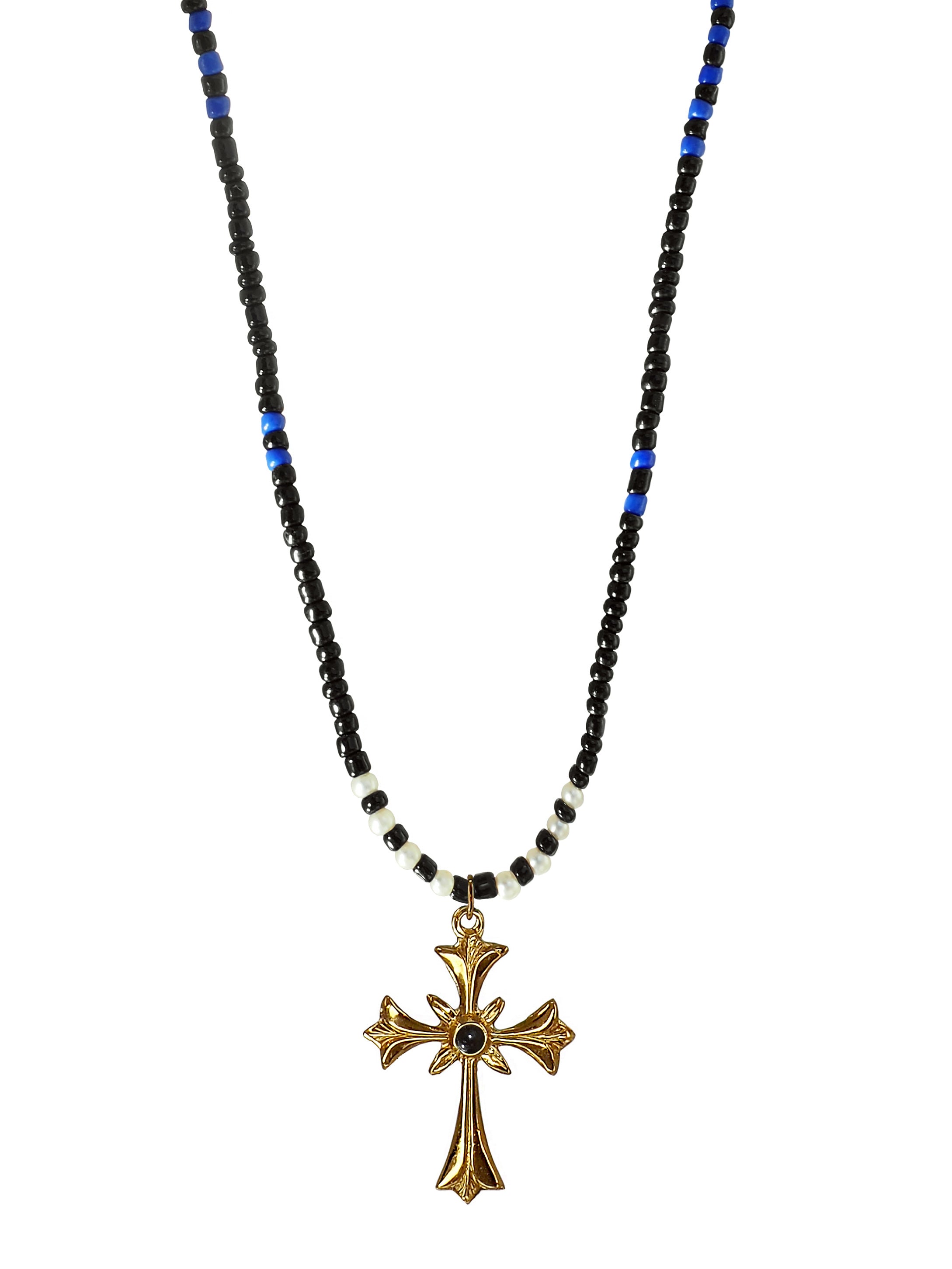 Silver Tone Filigree Ball Black Glass Beaded Large Cross Pendant Necklace |  eBay
