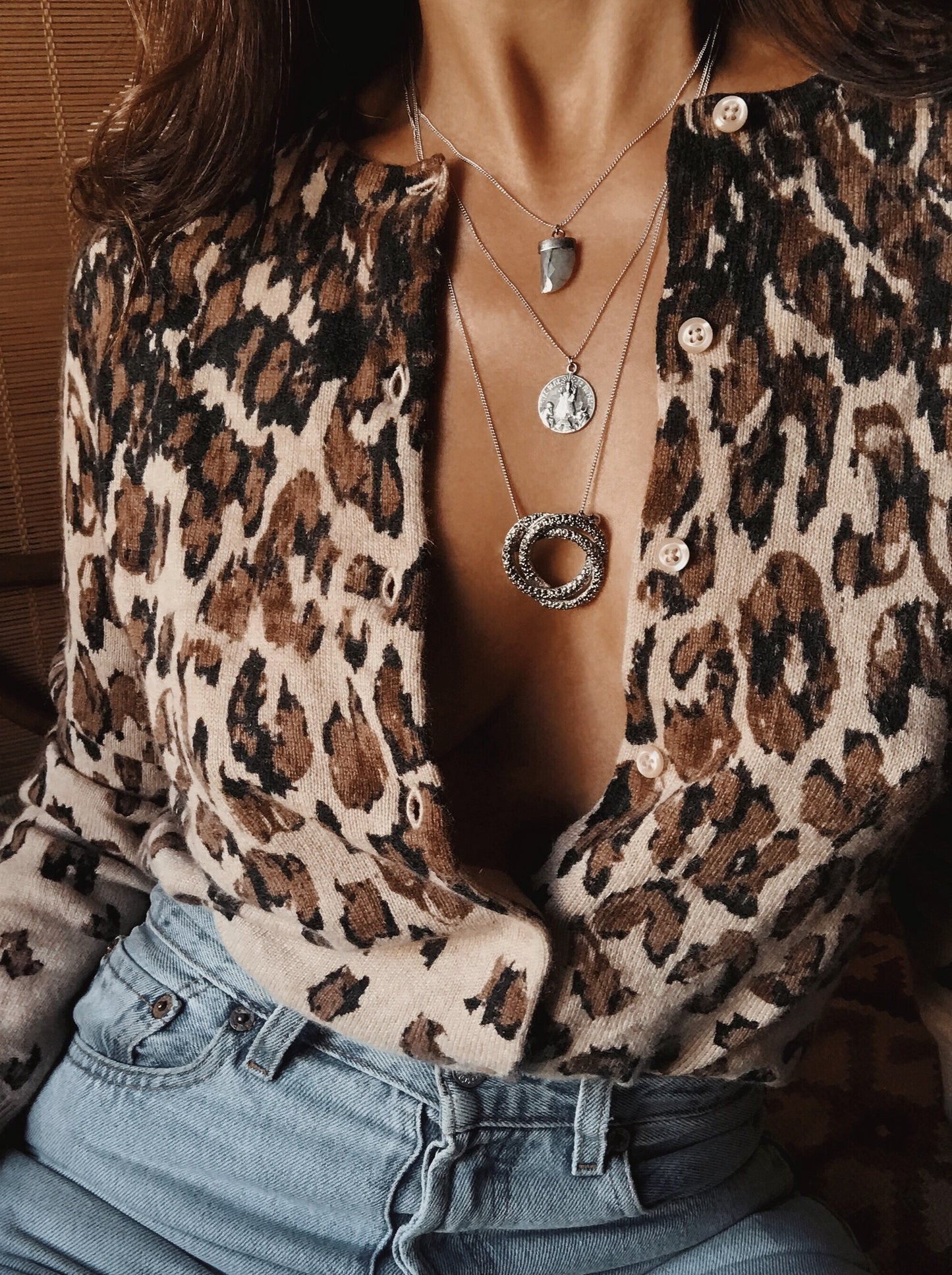 Three layered Silver plated Necklace feat. a gorgeous Crystal incrusted Antique Pendant, an antique holy "Notre Dame de Font Romeu" from France and a Labradorite Crystal set in Oxidized Silver