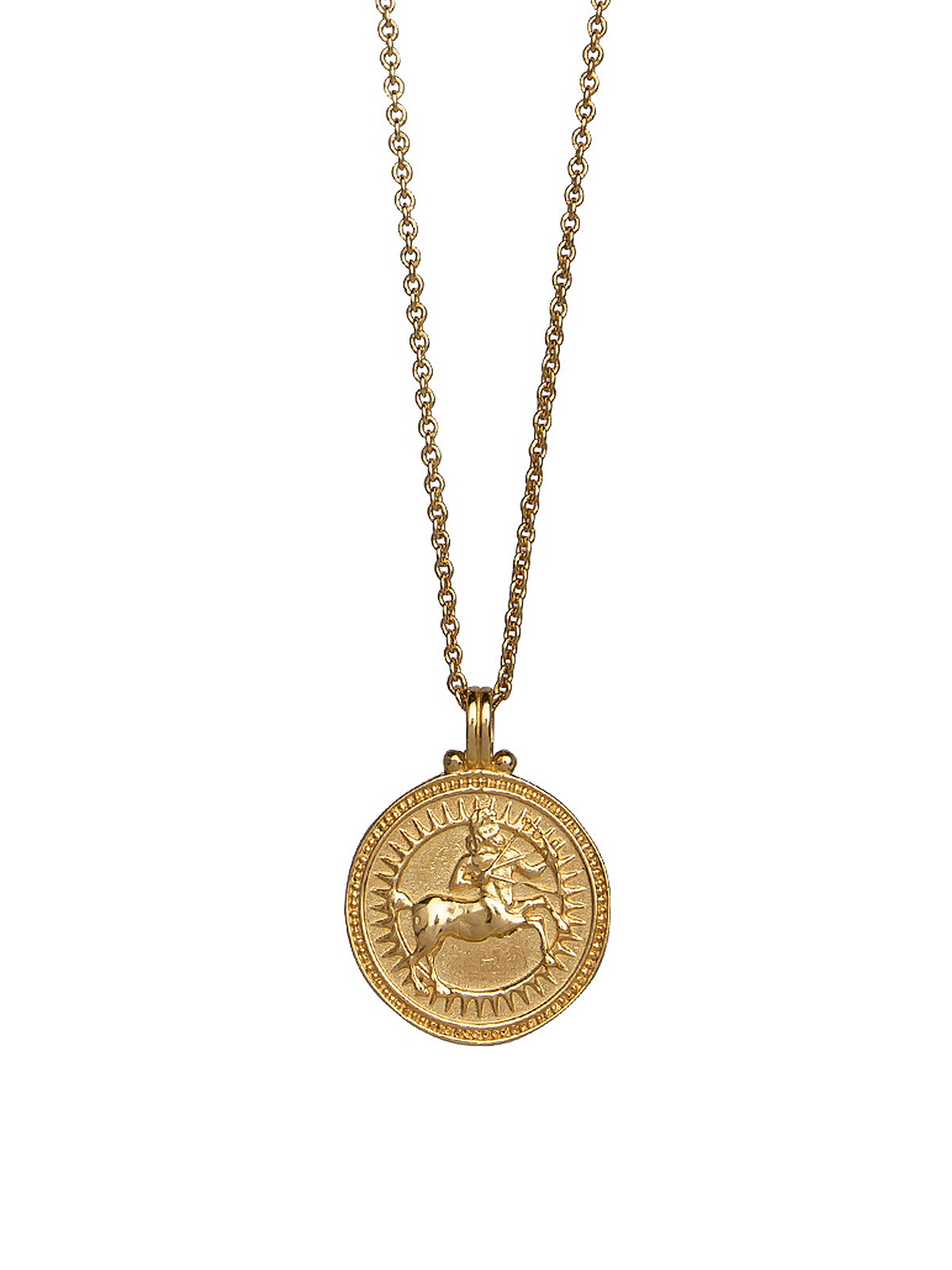 Sagittarius. 18ct Solid Gold Star Sign Necklace. The pendant features an Evil Eye on the back to ward off any naughty behavior aimed at you, Our logo and the 750 Hallmark for 18ct Gold.