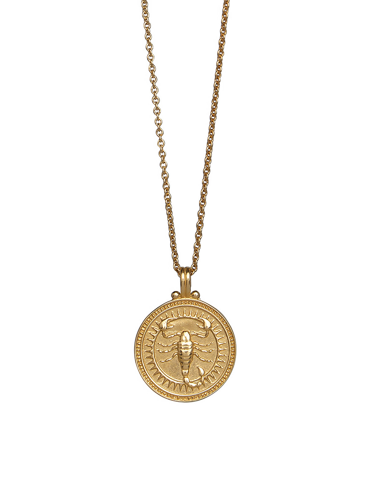 Scorpio. 18ct Solid Gold Star Sign Necklace. The pendant features an Evil Eye on the back to ward off any naughty behavior aimed at you, Our logo and the 750 Hallmark for 18ct Gold.