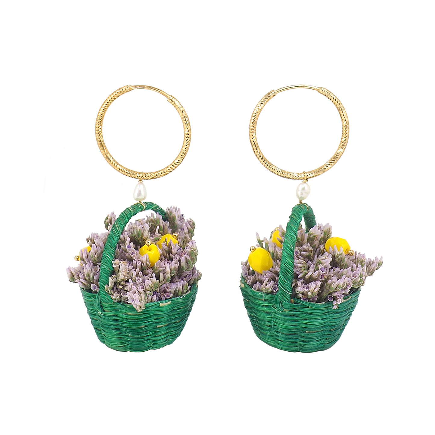 Sweet Little Basket of Limonium Hoop Earrings