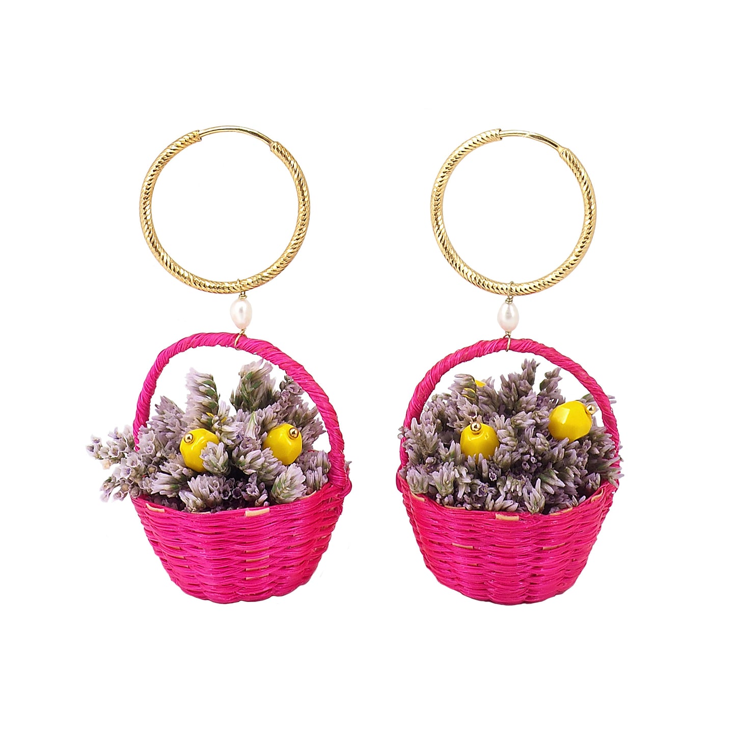 Sweet Little Basket of Limonium Hoop Earrings