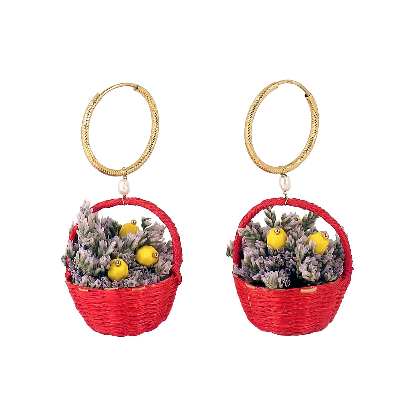 Sweet Little Basket of Limonium Hoop Earrings