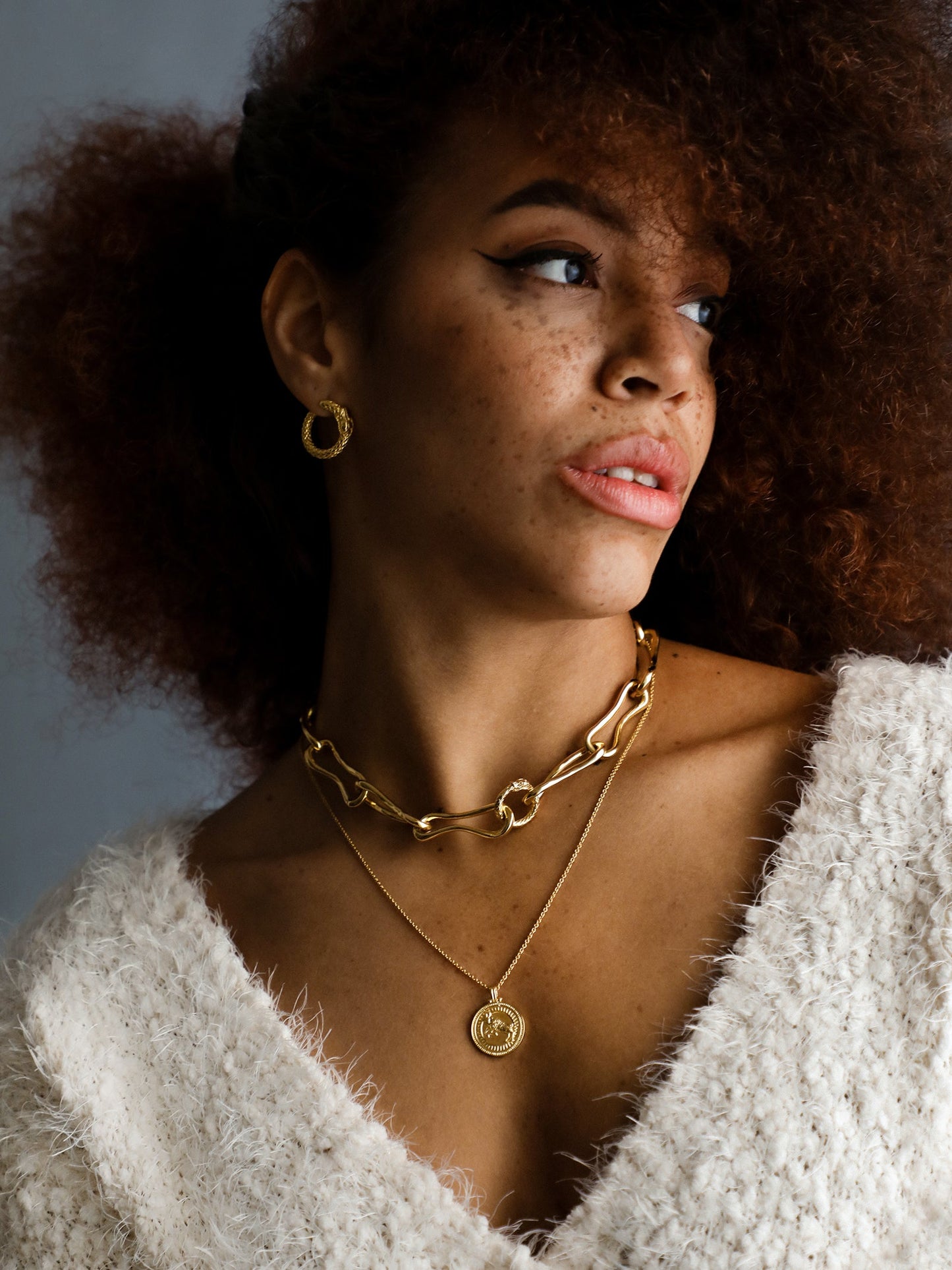 Ouroboros Chunky Choker, Earrings and Sagittarius Necklace.Gold plated